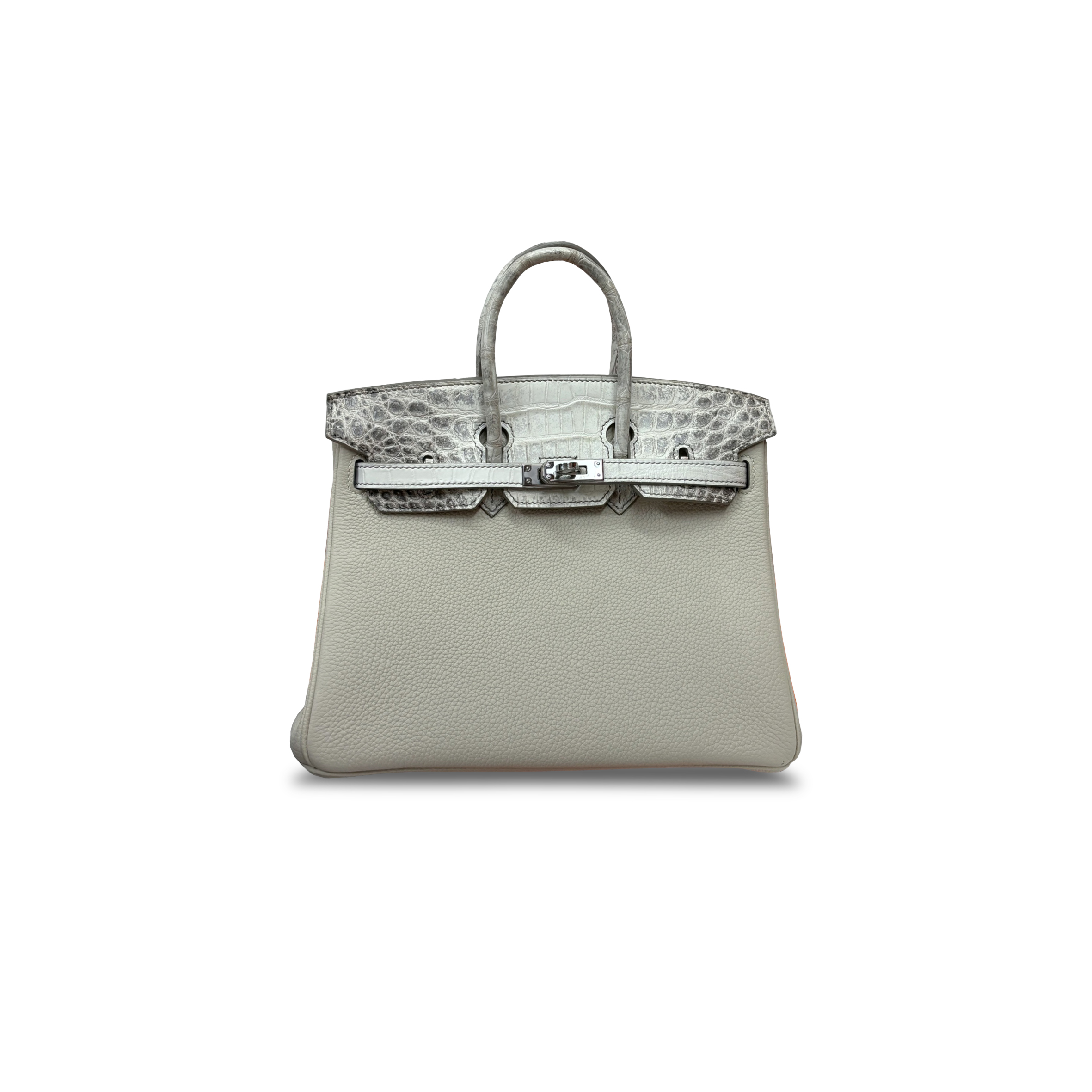 HERMÈS MASTER BIRKIN 25 HIMALAYAN LEATHER AND TOGO MILKSHAKE WHITE SILVER BUCKLE H076216CK1V (25*20*13cm)